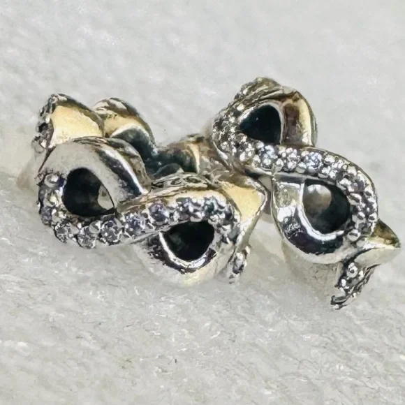 PAIR❗️ Pandora Infinite Love Clear CZ & Sterling Silver 925 Spacers Charms - Picture 1 of 7